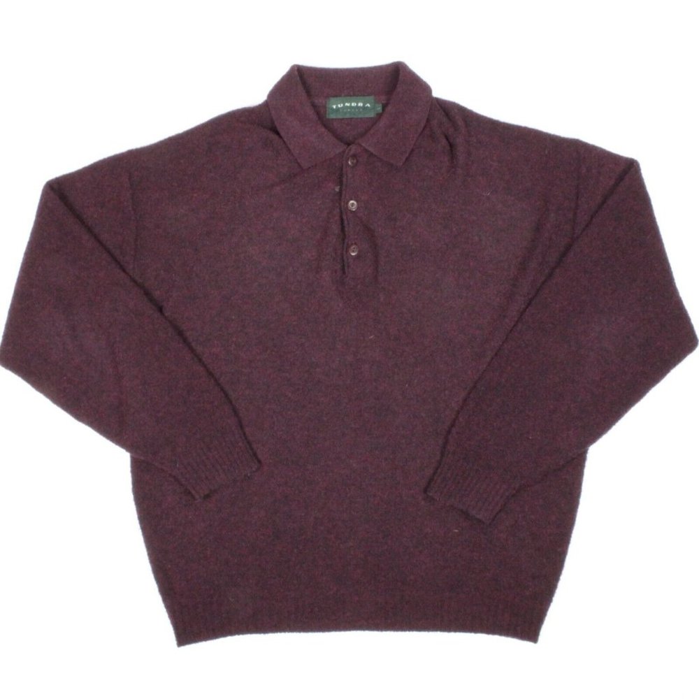 Vintage Tundra Canada Quarter Button Sweater Pullover Wool Collared Maroon Large